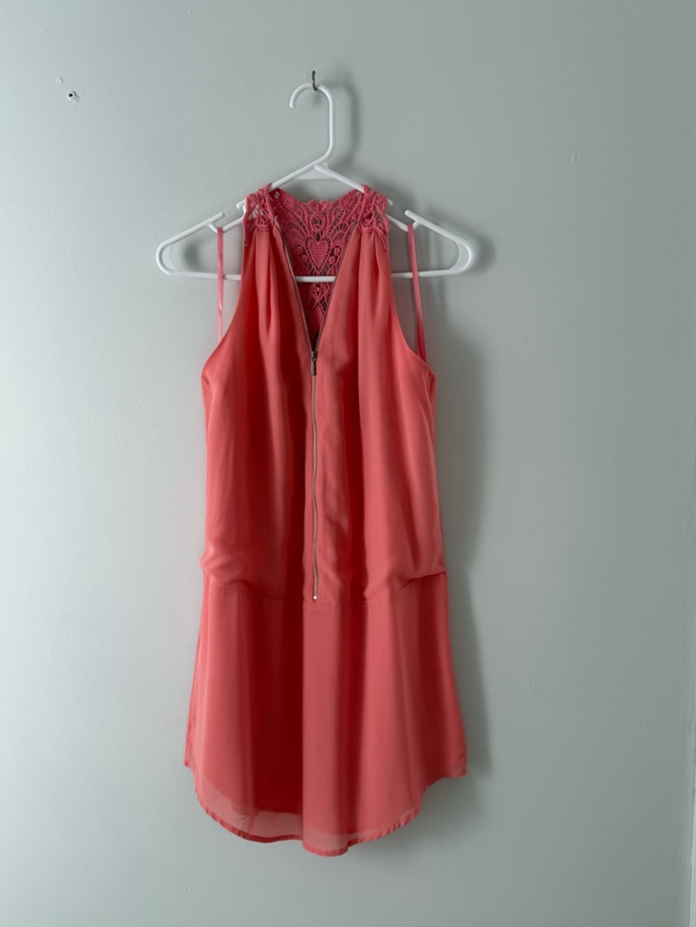 Naked Zebra Coral Lace-Back Mini Dress